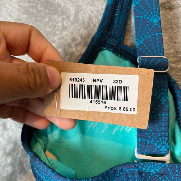 Title Nine Sz 32D Bodacious‎ Tankini Swim Top Turquoise Floral Detail Blue New - Picture 4 of 5